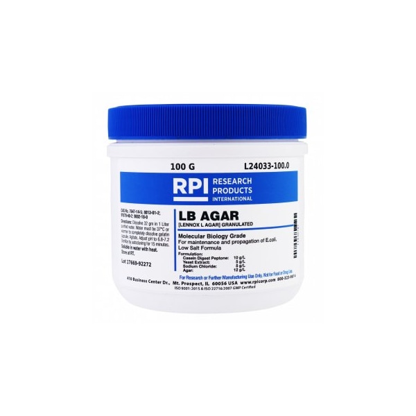 LB Agar, Low Salt Formula, Granulated, 100 G